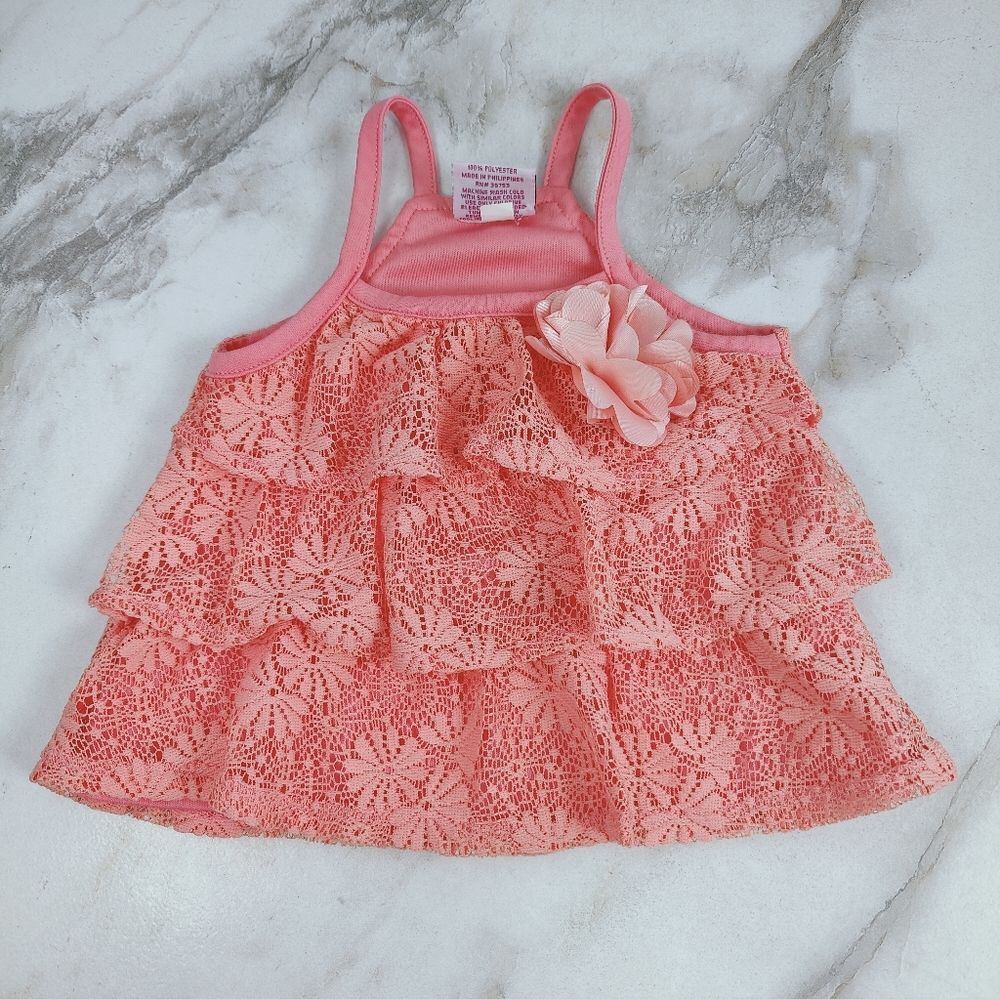 Real Love Baby Infant Girls' Peach Lace Flower Detail Sleeveless Dress, Sz 12M